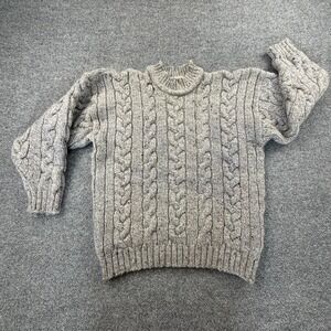 Highland Club UK Pure New Wool Heavy Cable Knit Sweater Gray Speckled L